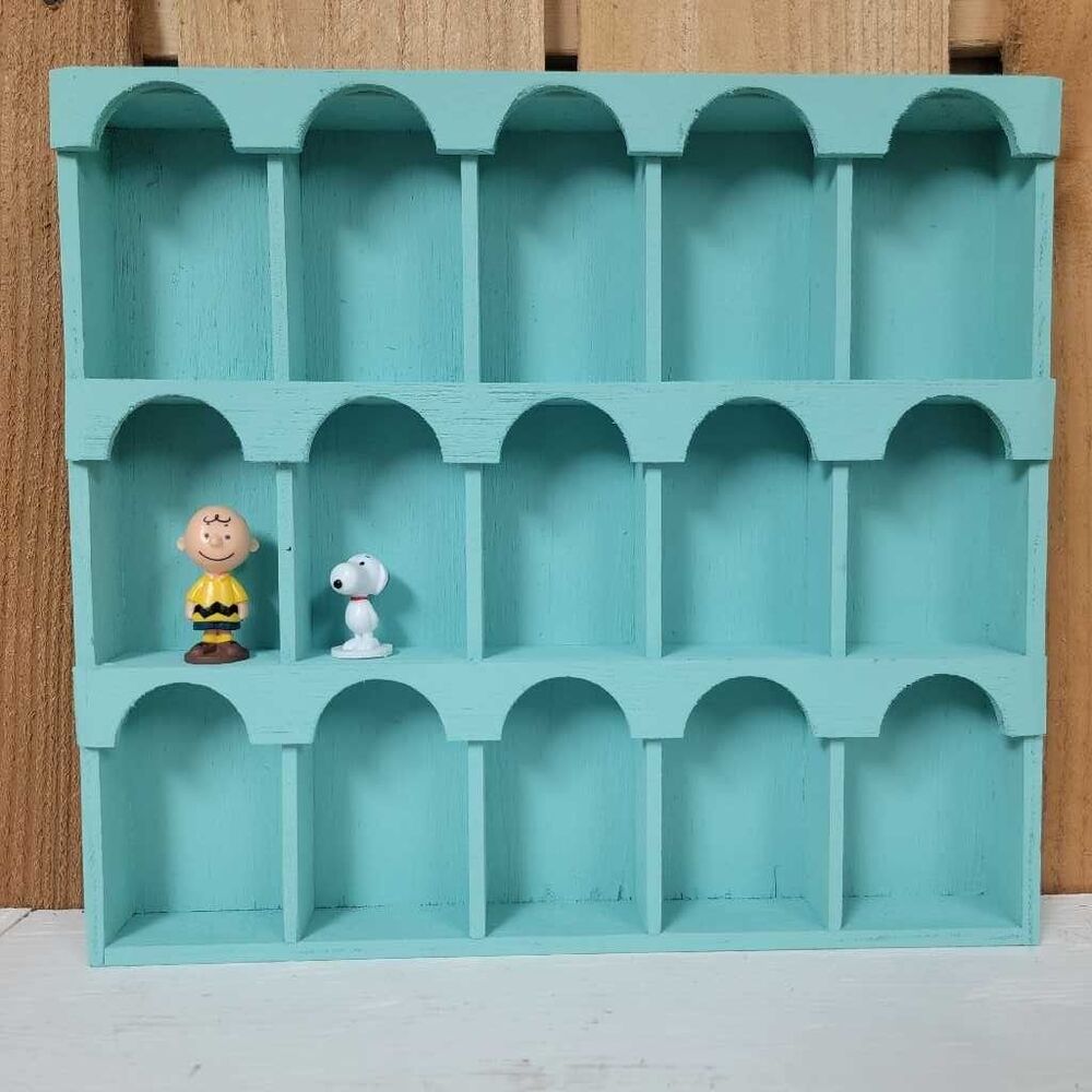 Turquoise Arched Cubby Shelf Display 15 Compartment Wall Mount Decor